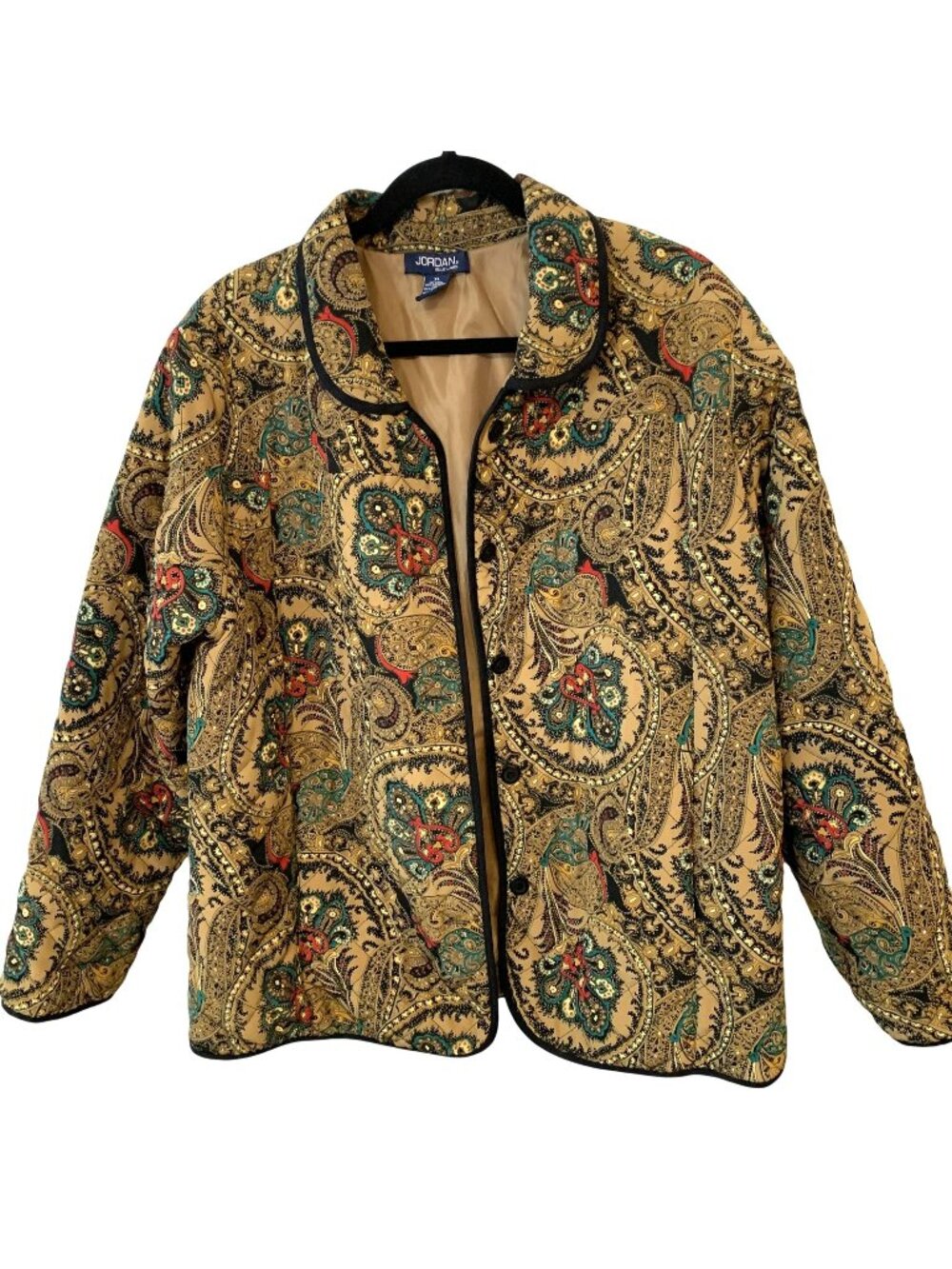 Jordan Blue Label XL Paisley Quilted Jacket Brown Button Front Boho Art to Wear